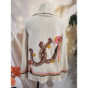 Maeve Cream Cardigan with Brown and Pink Accents